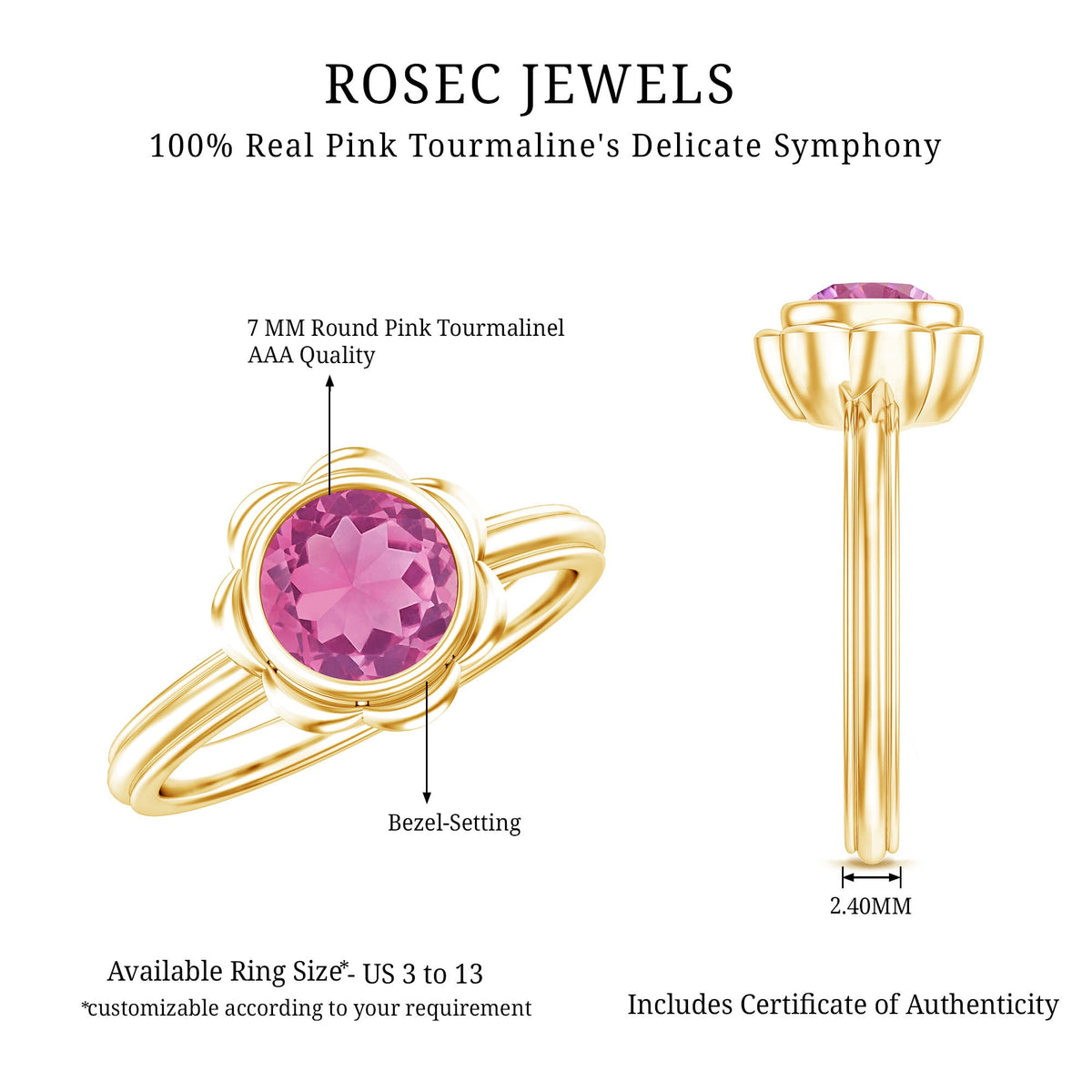 1.2 Carat Round Pink Tourmaline Flower Engagement Ring