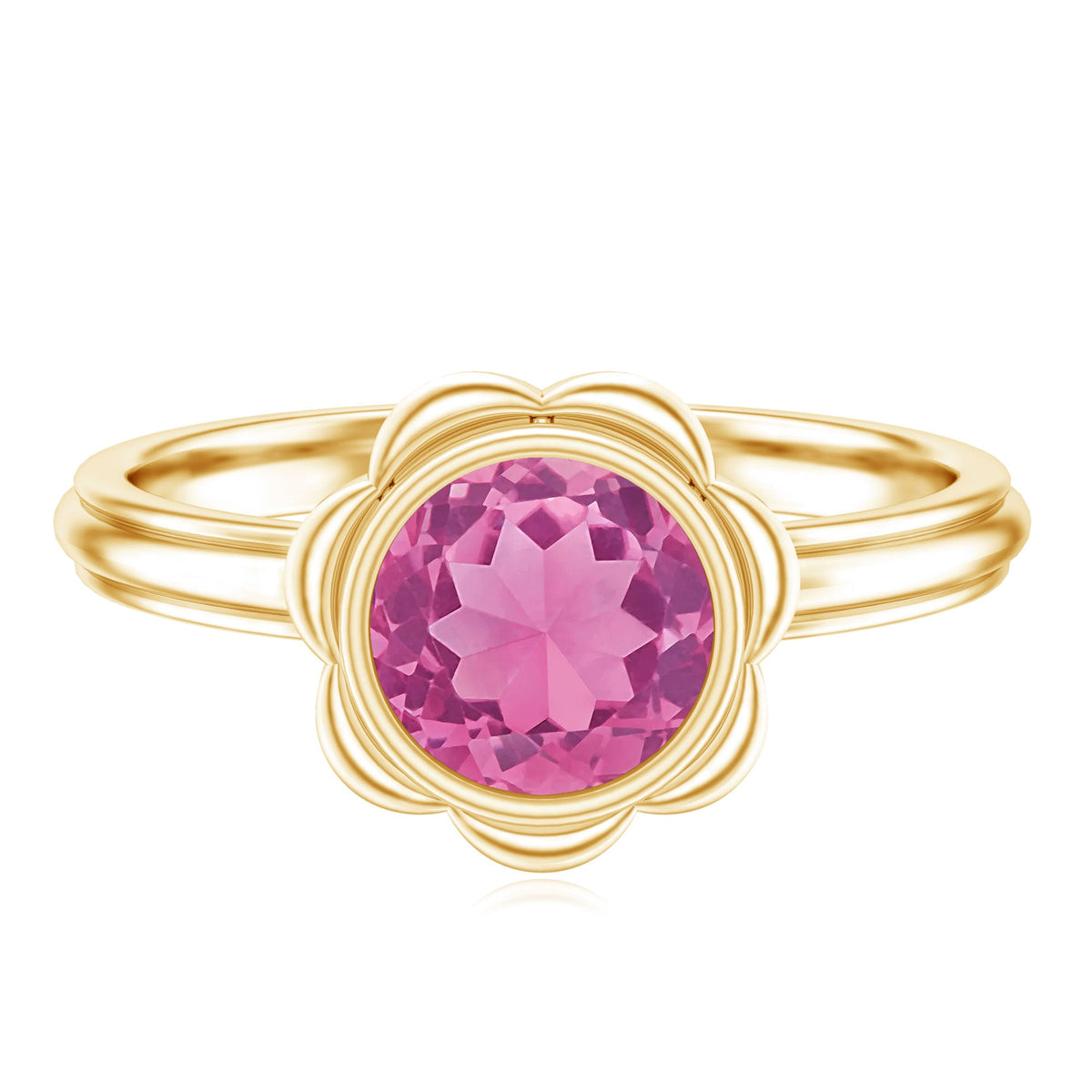 1.2 Carat Round Pink Tourmaline Flower Engagement Ring