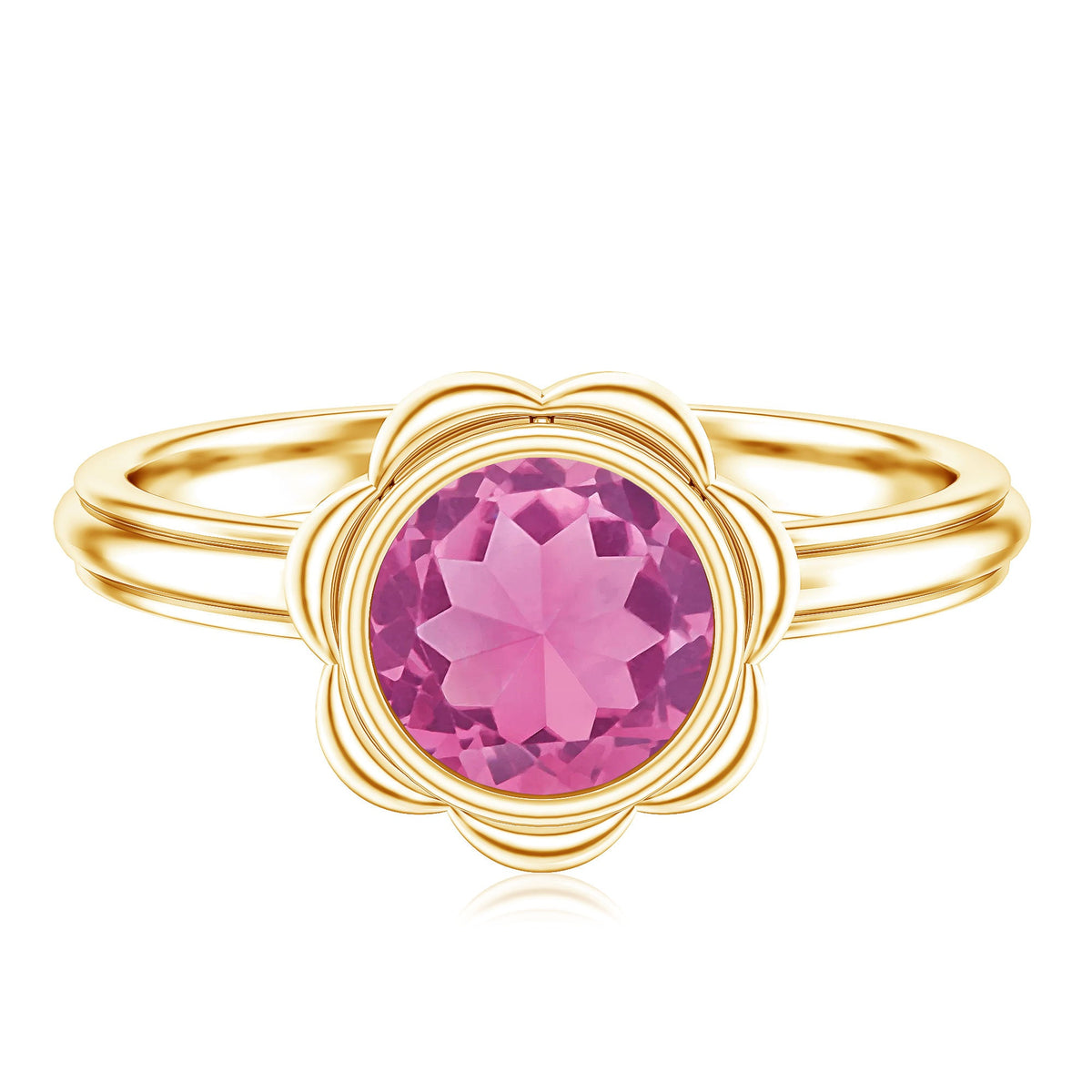 1.2 Carat Round Pink Tourmaline Flower Engagement Ring