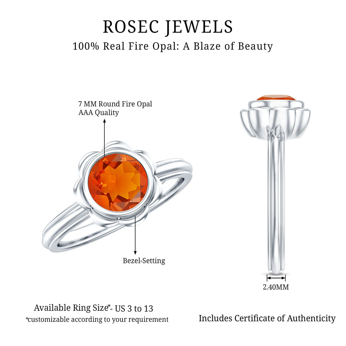 1.6 Carat Real Fire Opal Flower Engagement Ring