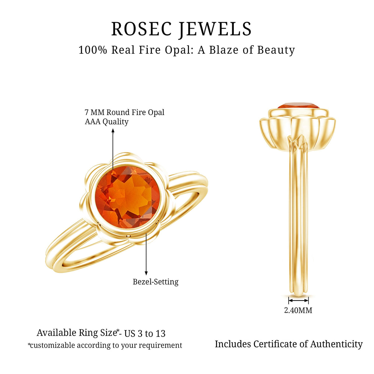 1.6 Carat Real Fire Opal Flower Engagement Ring