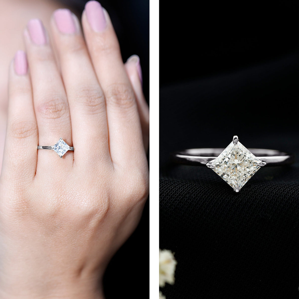 1.25 CT Princess Cut Lab Grown Diamond Solitaire Engagement Ring