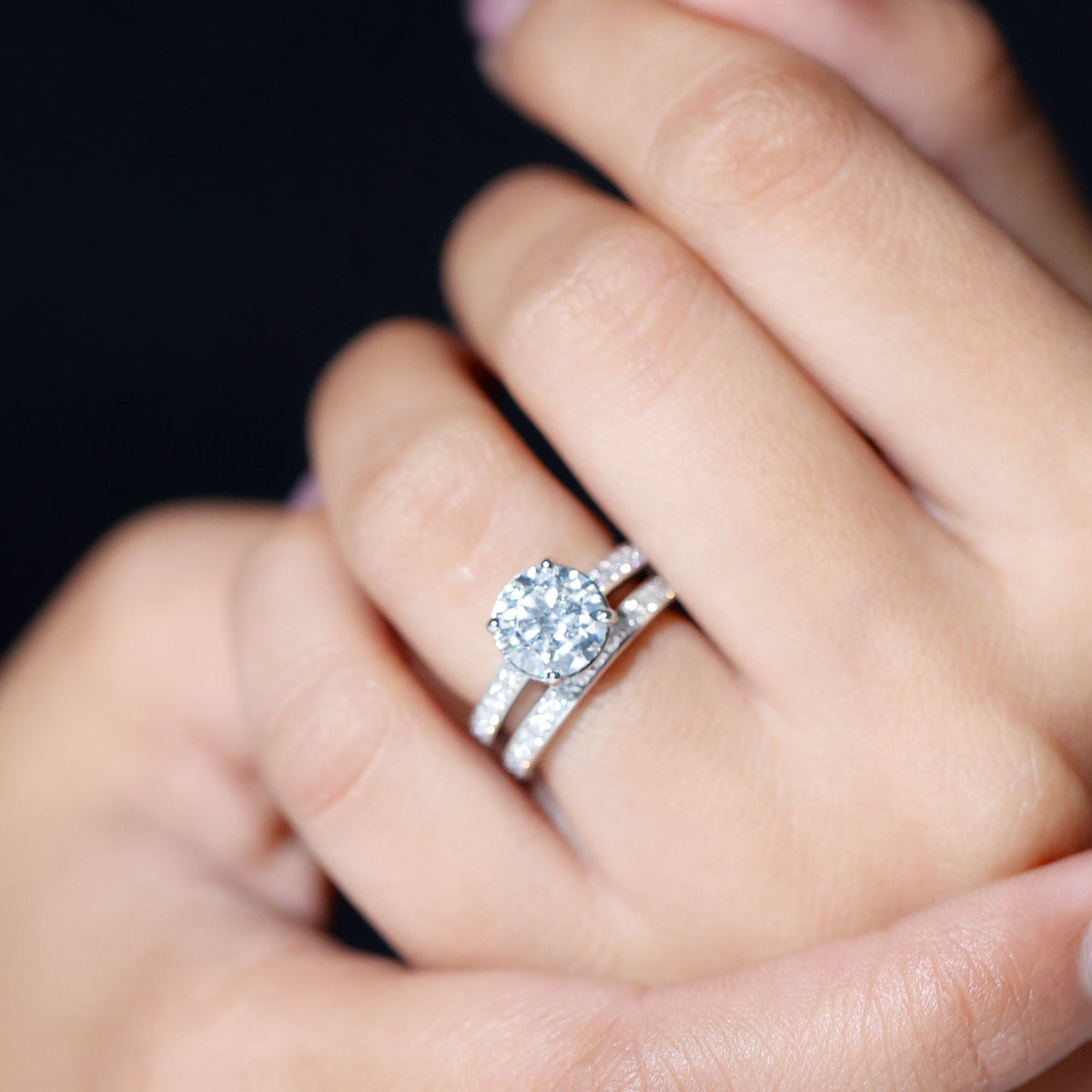 Certified 2 Carat Moissanite Solitaire Wedding Ring Set