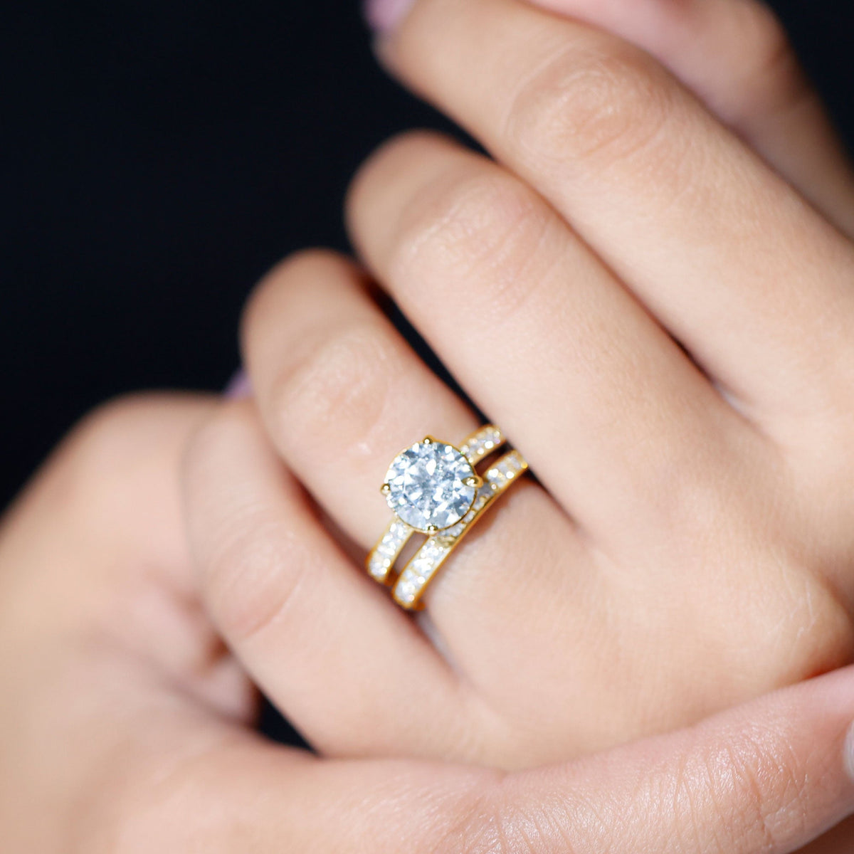 Certified 2 Carat Moissanite Solitaire Wedding Ring Set