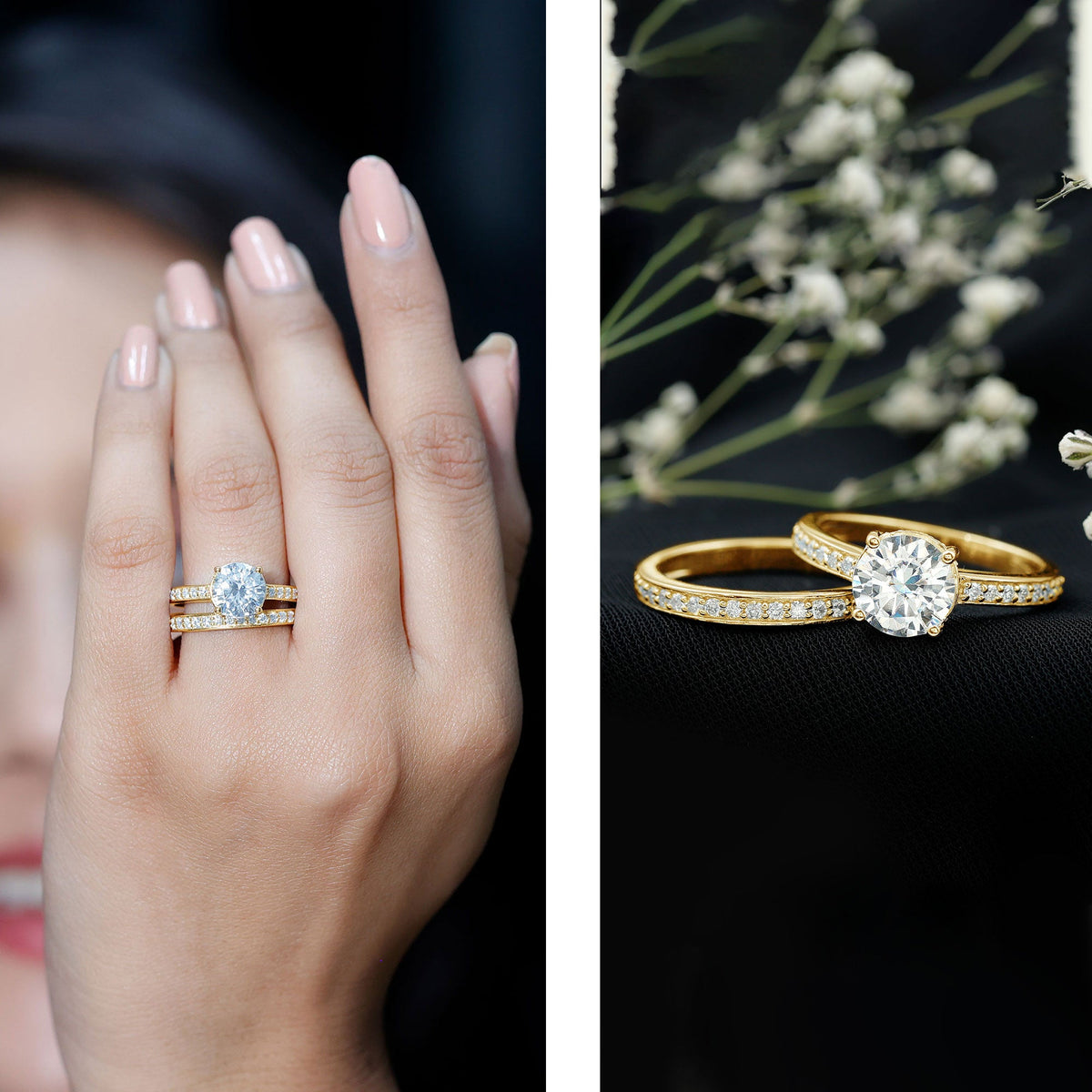 Certified 2 Carat Moissanite Solitaire Wedding Ring Set
