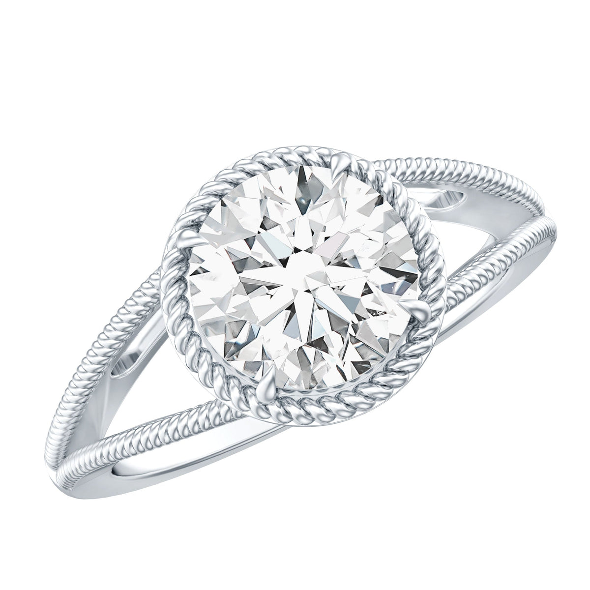 2 CT Round Moissanite Solitaire Engagement Ring with Twisted Split Shank