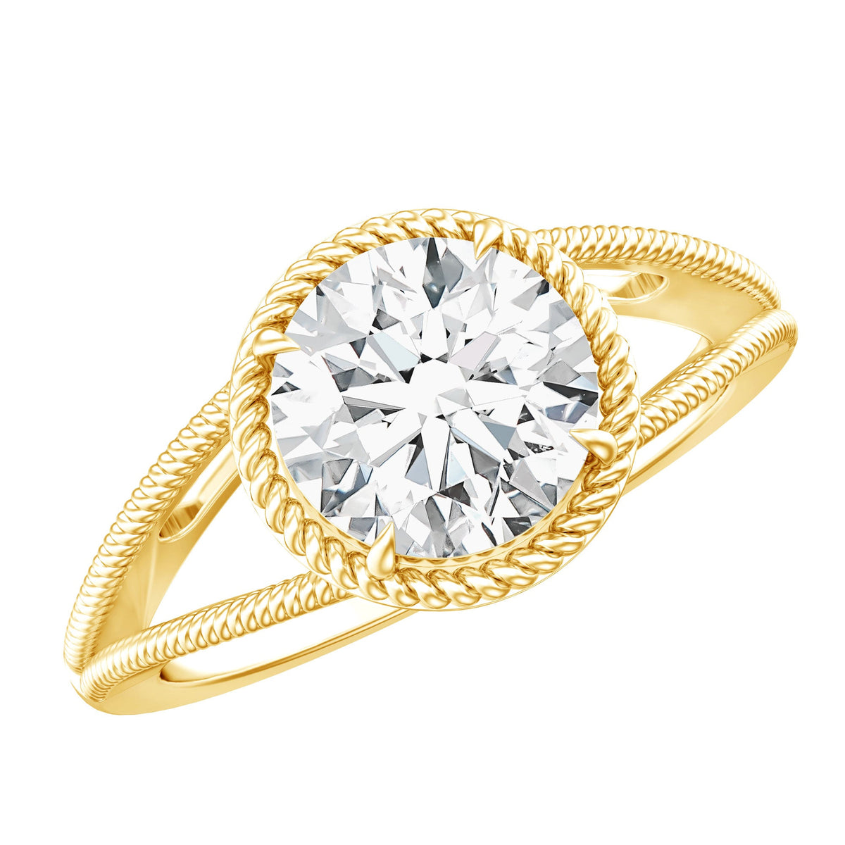 2 CT Round Moissanite Solitaire Engagement Ring with Twisted Split Shank
