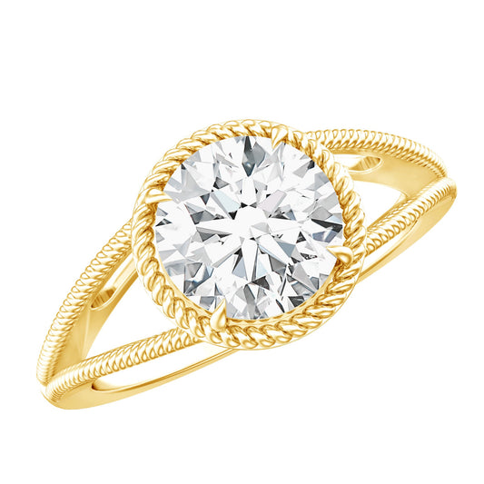 2 CT Round Moissanite Solitaire Engagement Ring with Twisted Split Shank