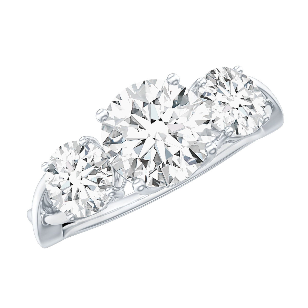 3 Stone Round Moissanite Crossover Engagement Ring