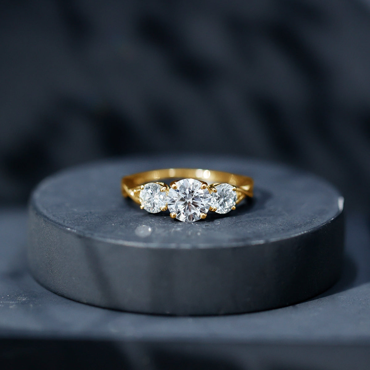 3 Stone Round Moissanite Crossover Engagement Ring