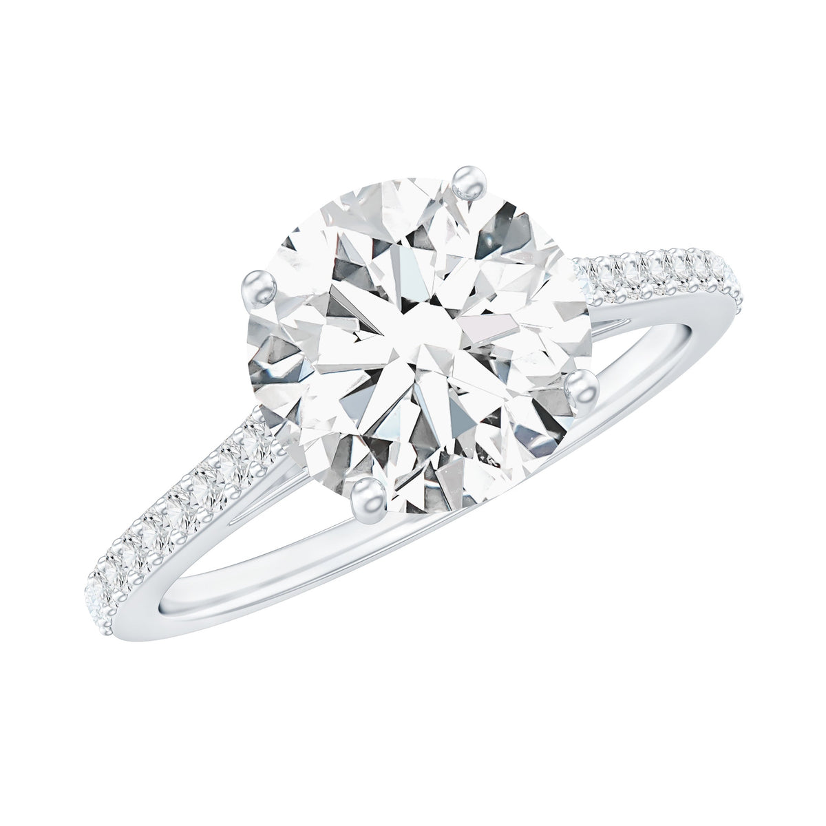 Certified Moissanite Round Cut Solitaire Ring with Side Stones