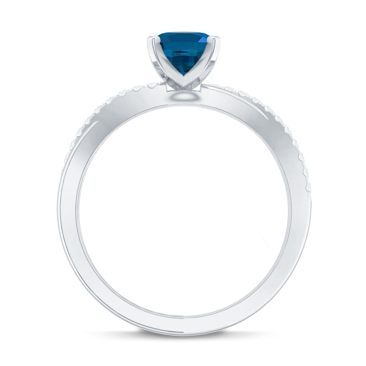 1 Carat Oval Cut London Blue Topaz Solitaire Engagement Ring with Diamond Spiral Shank