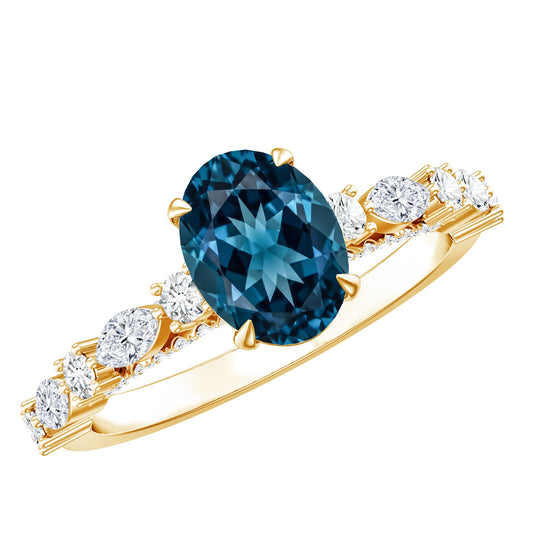 1 Carat Oval Cut London Blue Topaz Engagement Ring with Diamond Accent
