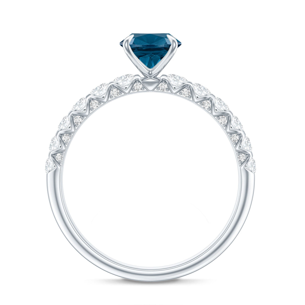 1 Carat Oval Cut London Blue Topaz Solitaire Engagement Ring with Diamond Side Stones