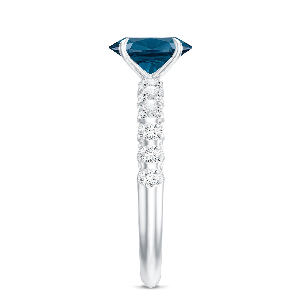 1 Carat Oval Cut London Blue Topaz Solitaire Engagement Ring with Diamond Side Stones