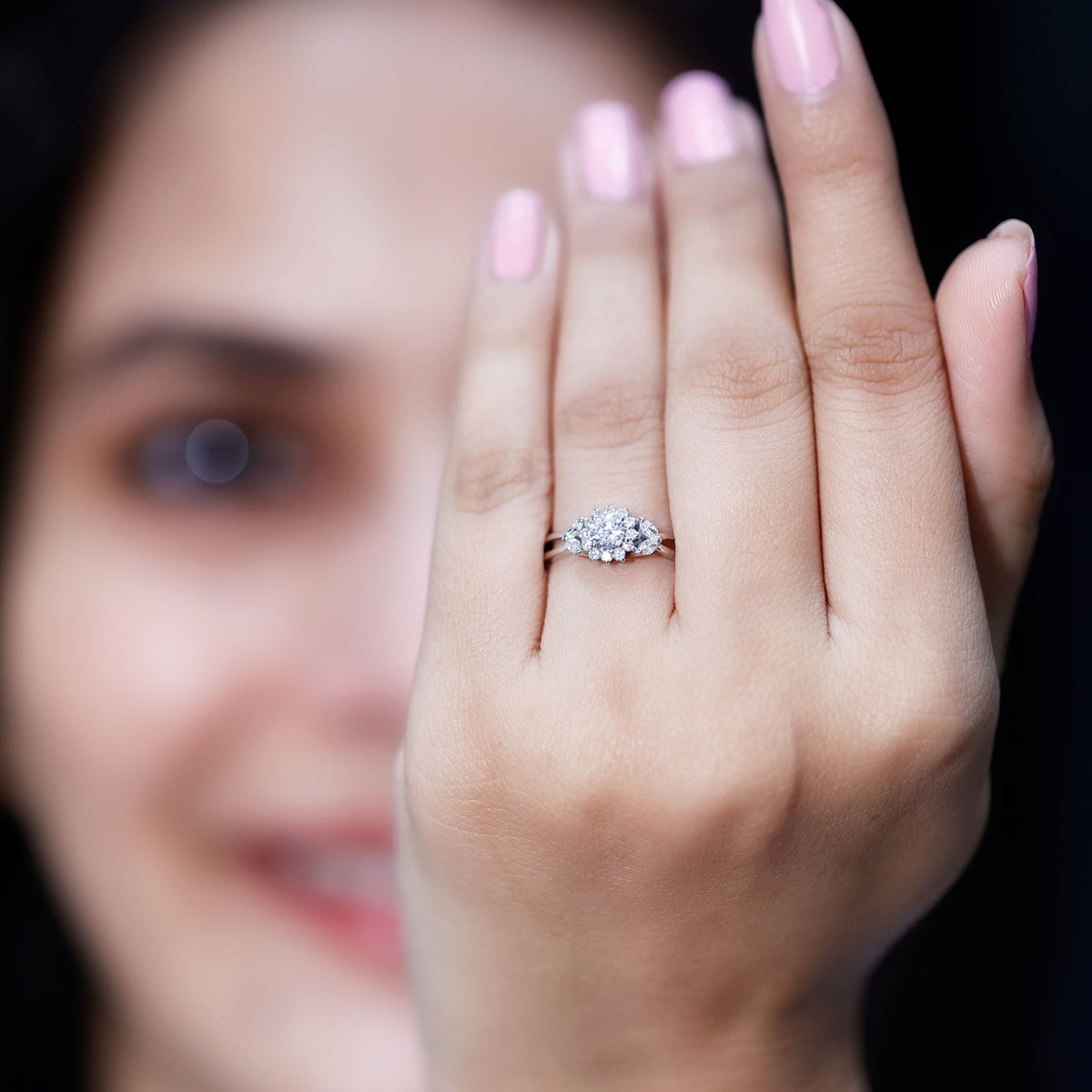 Diamond Flower Engagement Ring with Split Shank