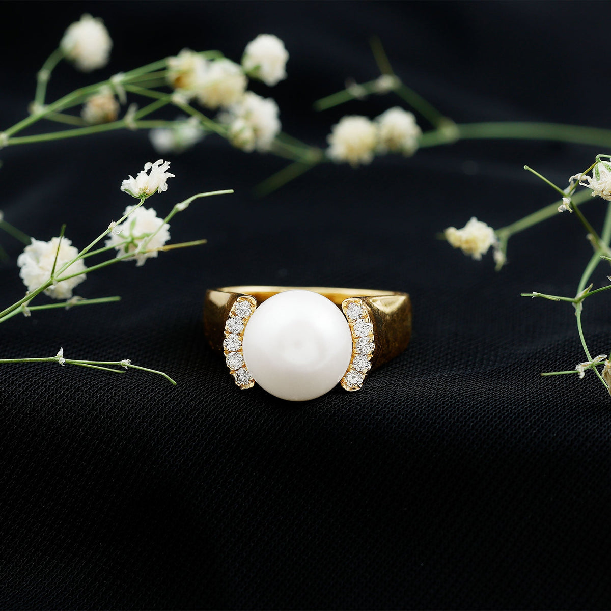 8 Carat Freshwater Pearl Statement Engagement Ring with Diamond