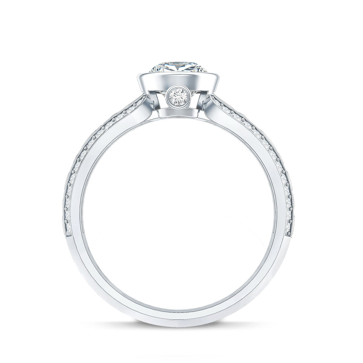 Bezel Set Moissanite Pear Engagement Ring with Filigree Details