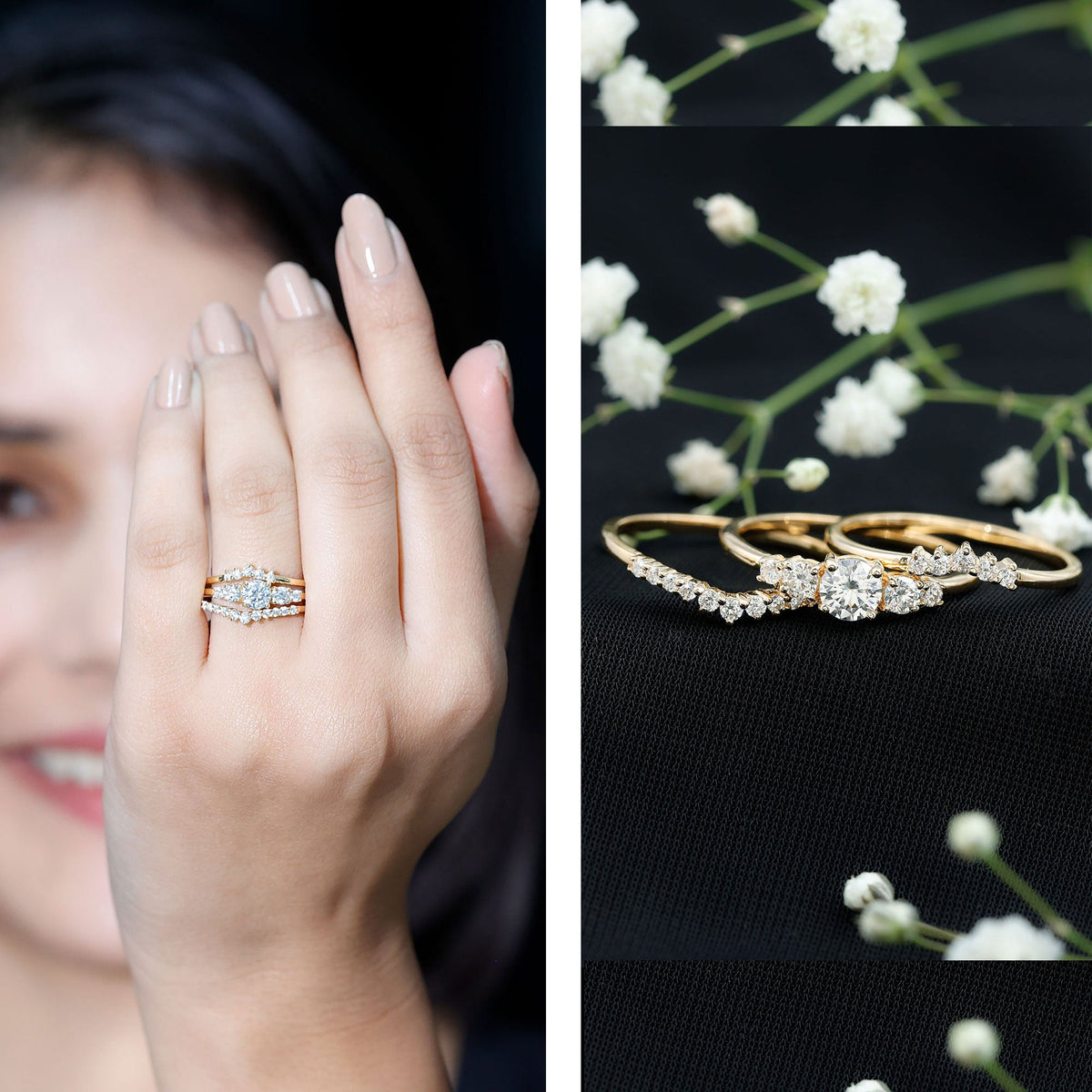 Certified Moissanite Trio Bridal Ring Set