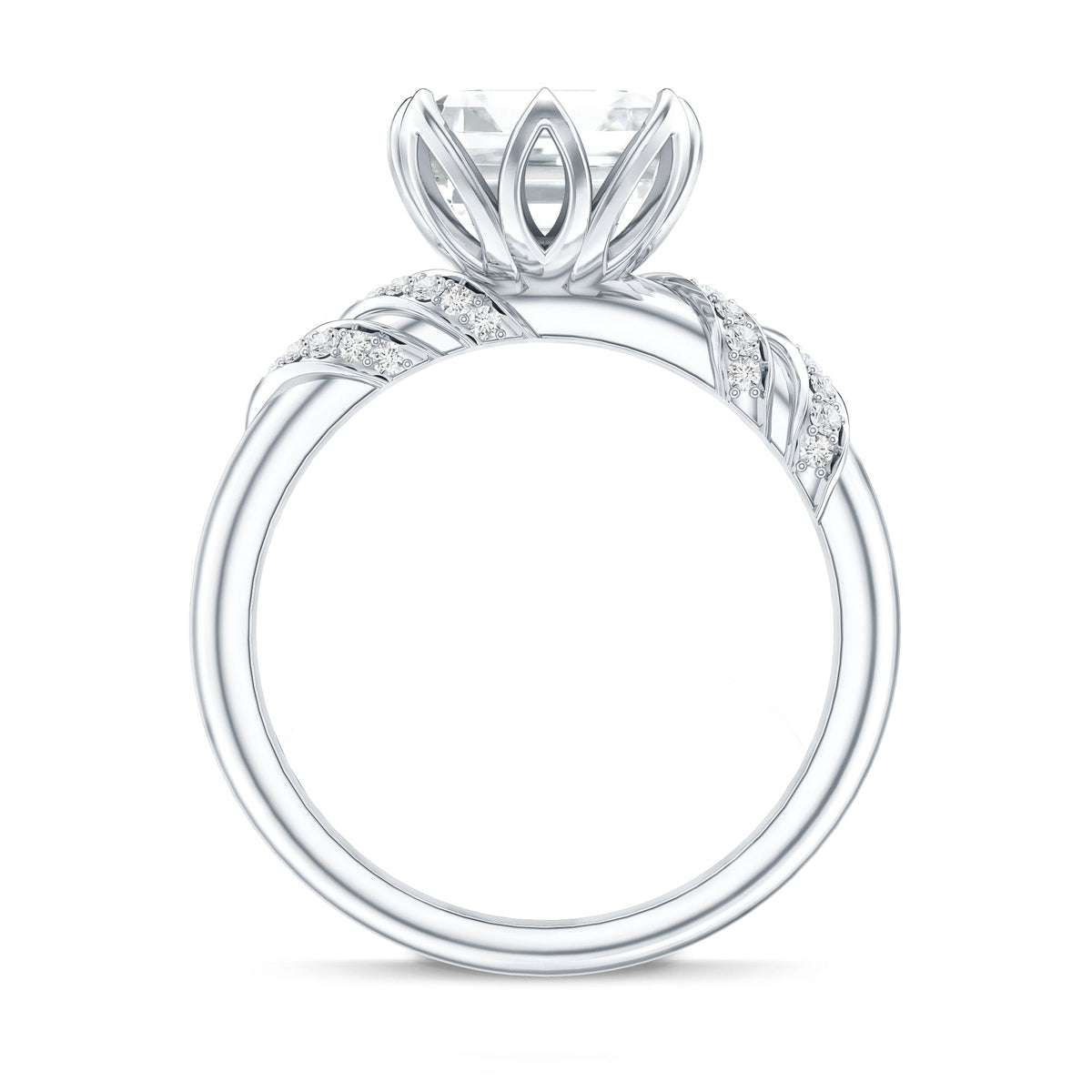 3 Carat Asscher Cut Moissanite Solitaire Engagement Ring in Petal Prong Setting