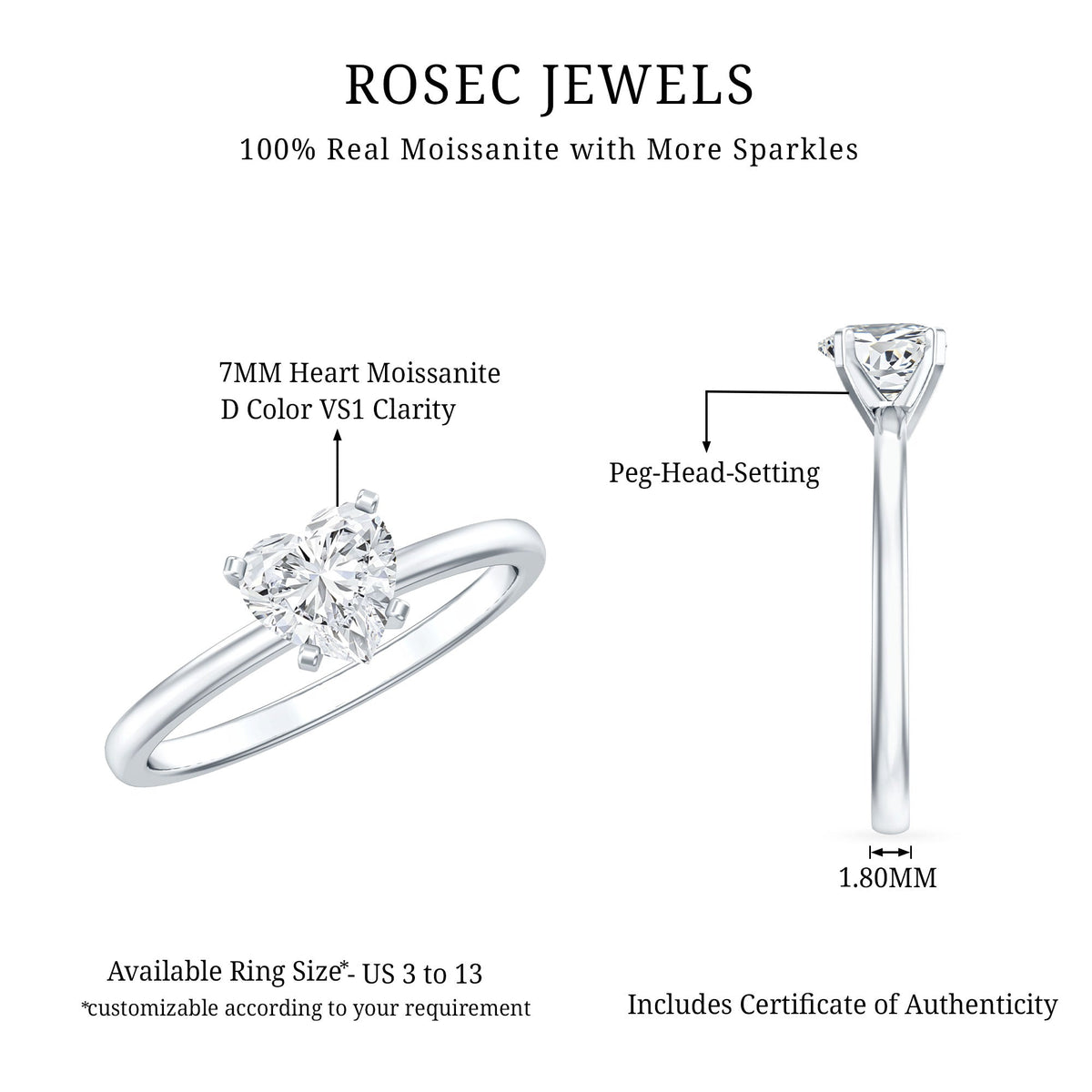 1.5 CT Heart Shape Certified Moissanite Engagement Ring