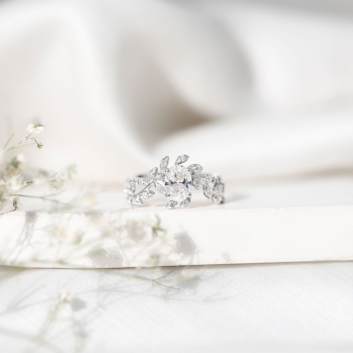 1.2 Carat Oval Lab Grown Diamond Petal Prong Engagement Ring