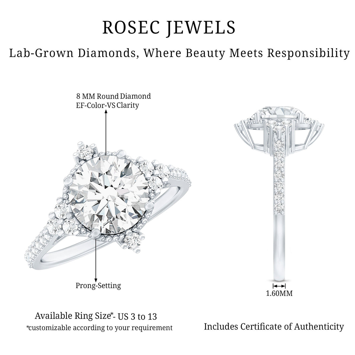 2 Carat Lab Grown Diamond Vintage Inspired Engagement Ring