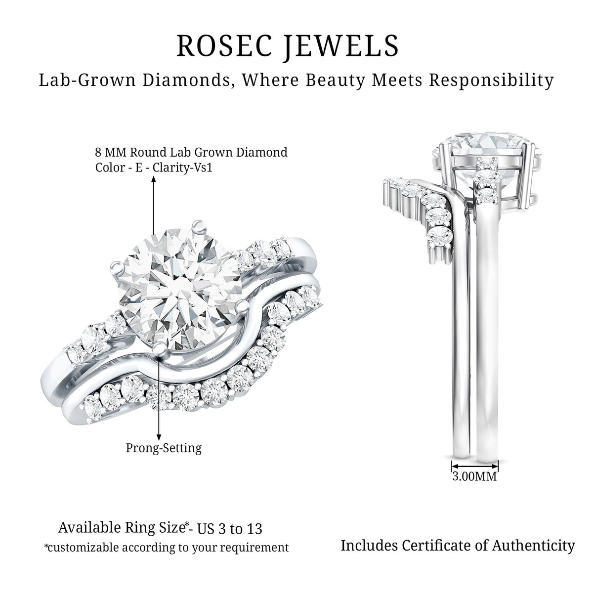 2 Carat IGI Certified Lab Grown Diamond Engagement Ring with Wedding Band