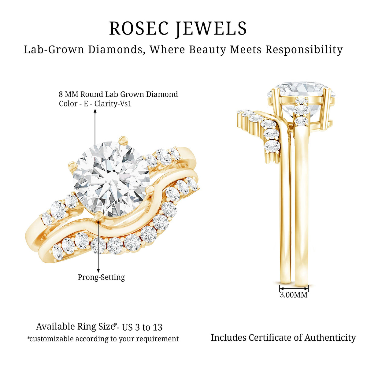 2 Carat IGI Certified Lab Grown Diamond Engagement Ring with Wedding Band