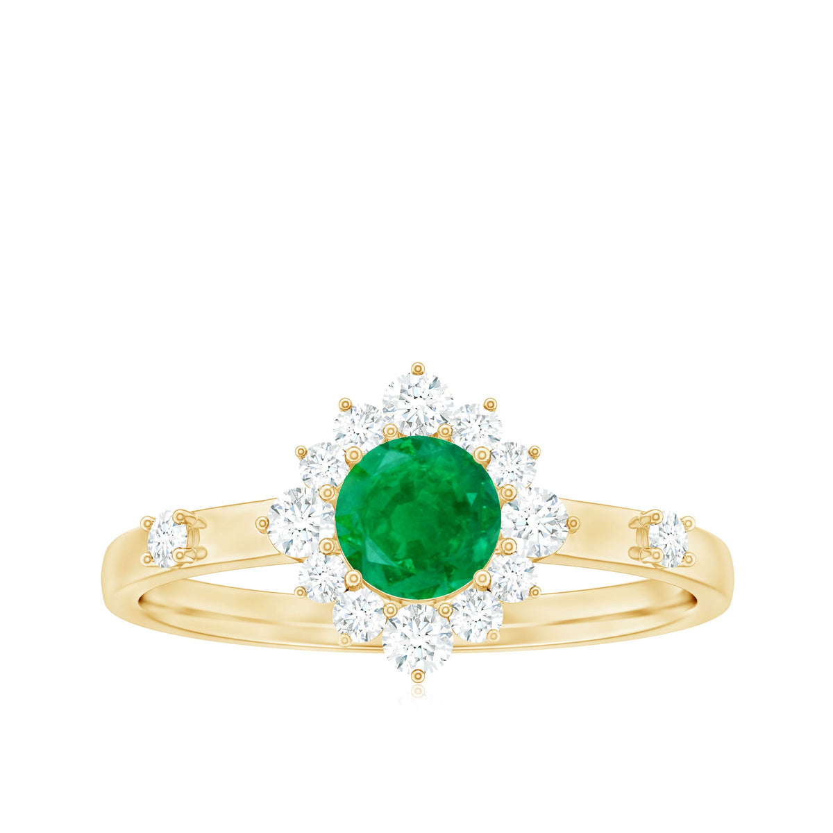 0.4 Carat Round Shape Emerald Promise Ring with Diamond Halo