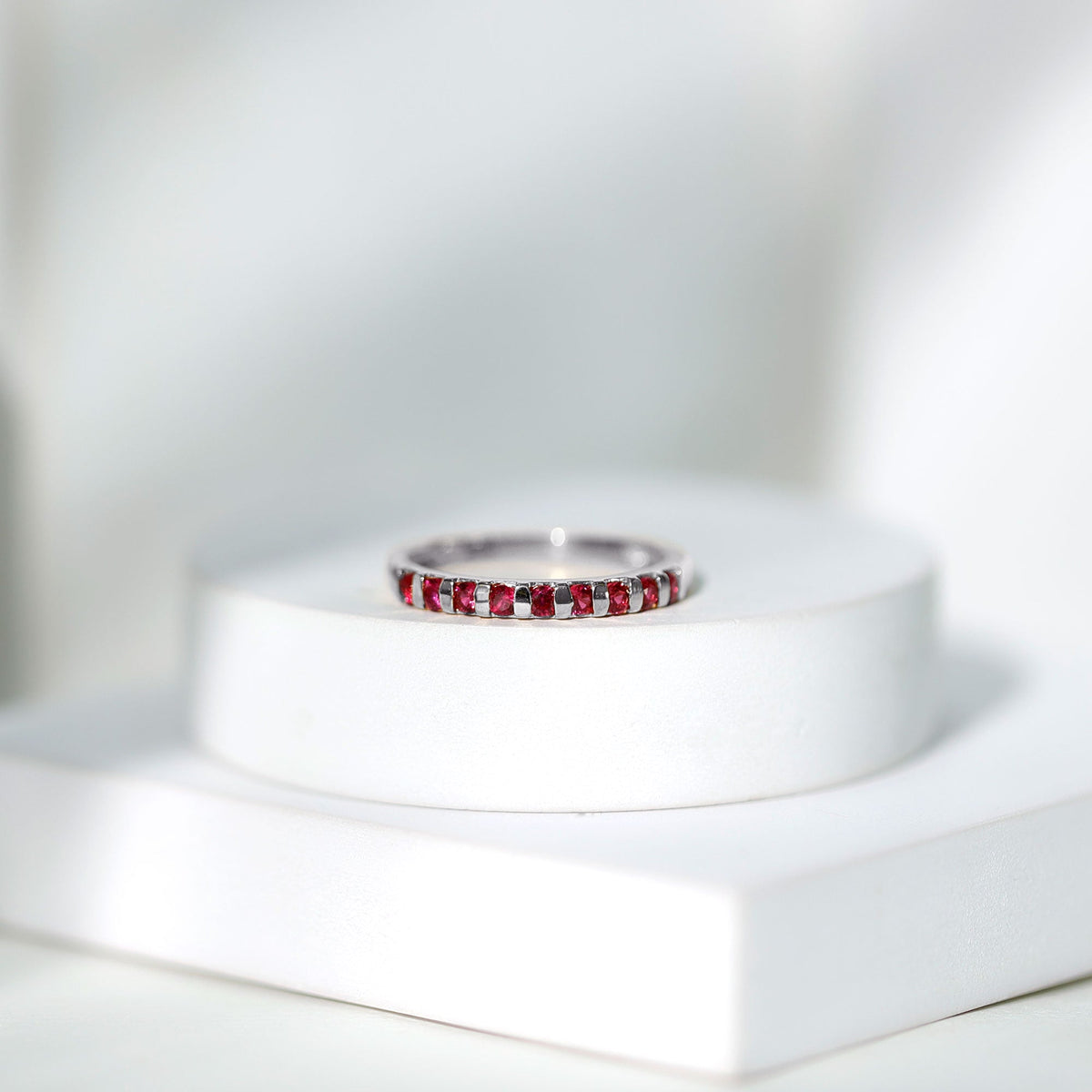 0.5 Carat Natural Round Ruby Half Eternity Band Ring