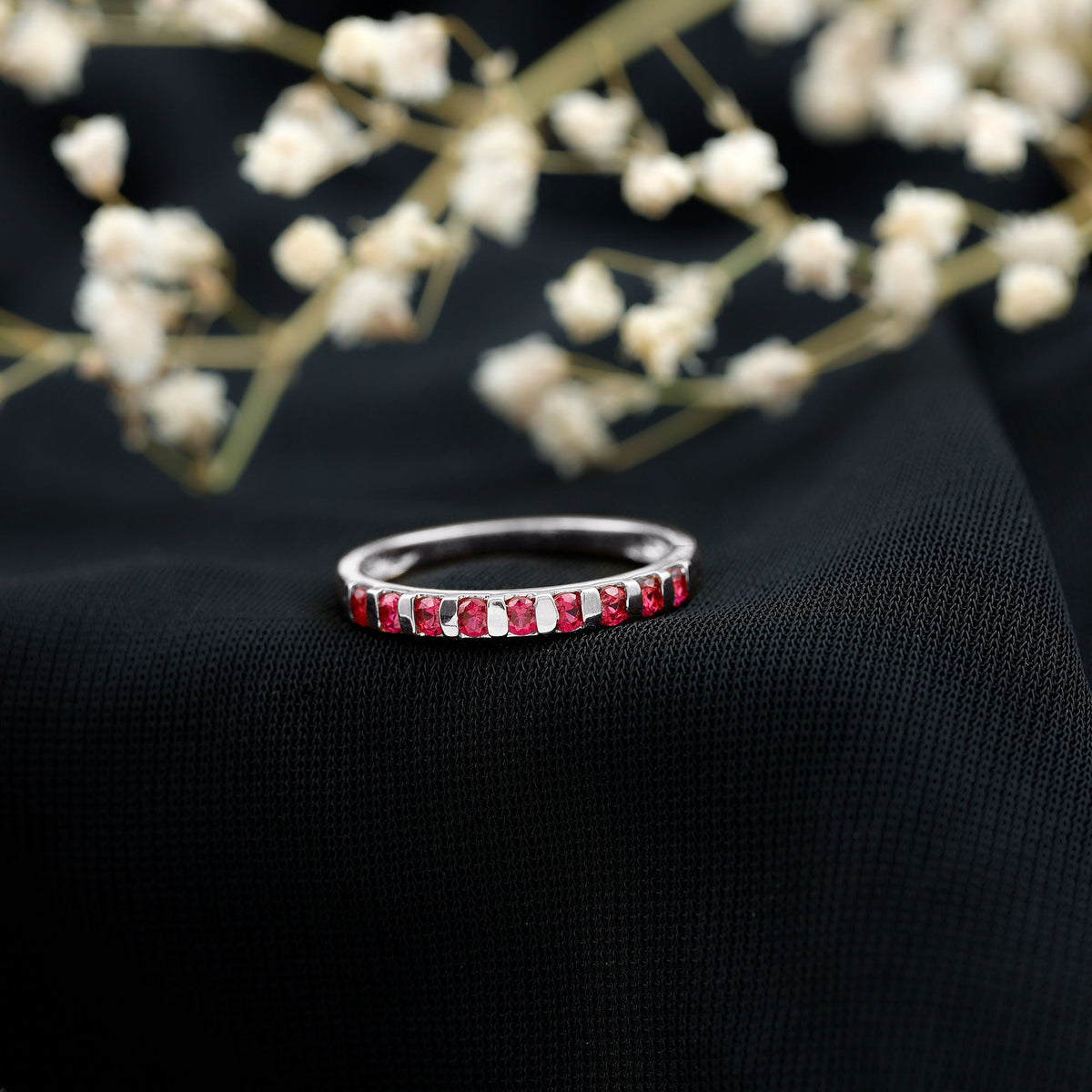 0.5 Carat Natural Round Ruby Half Eternity Band Ring