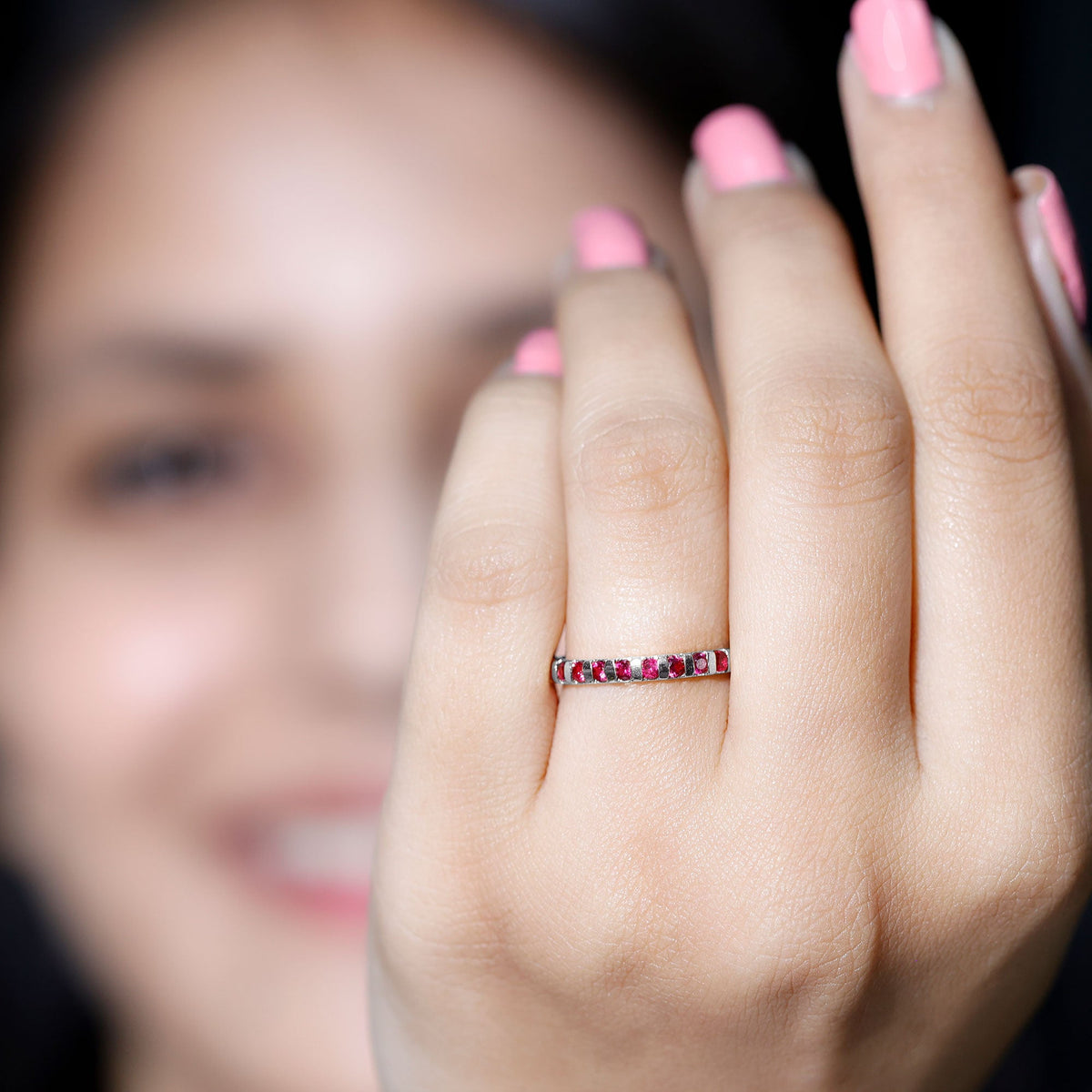 0.5 Carat Natural Round Ruby Half Eternity Band Ring