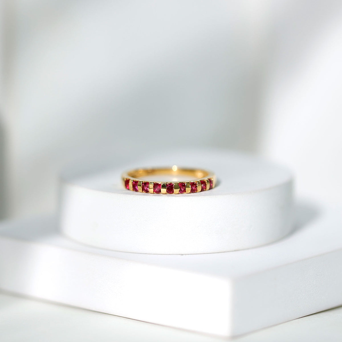 0.5 Carat Natural Round Ruby Half Eternity Band Ring