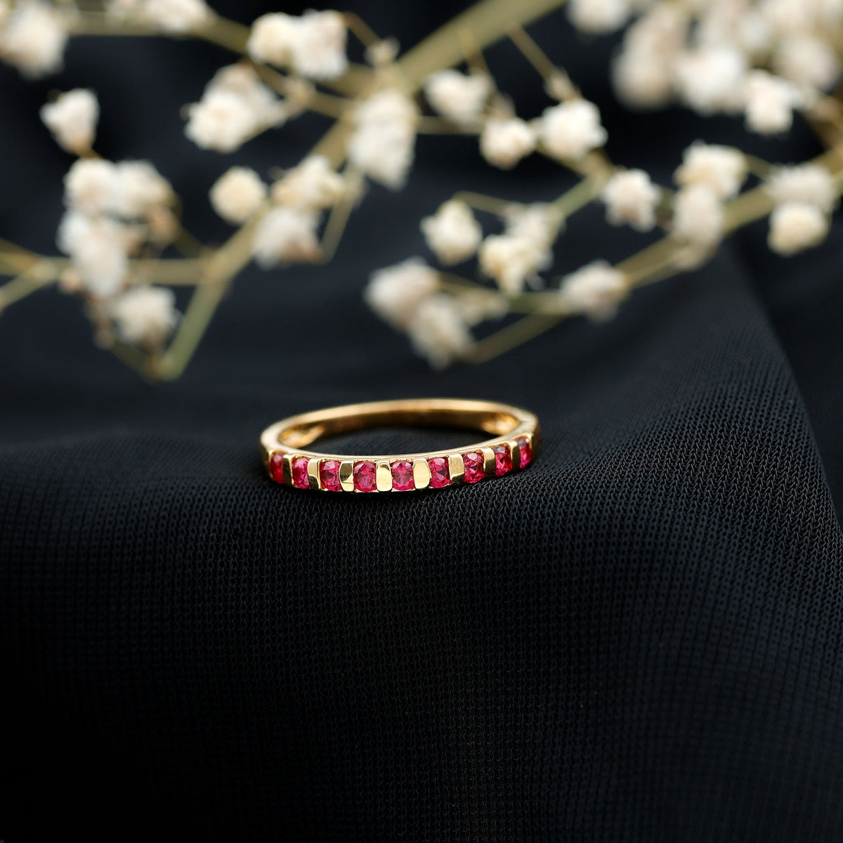 0.5 Carat Natural Round Ruby Half Eternity Band Ring