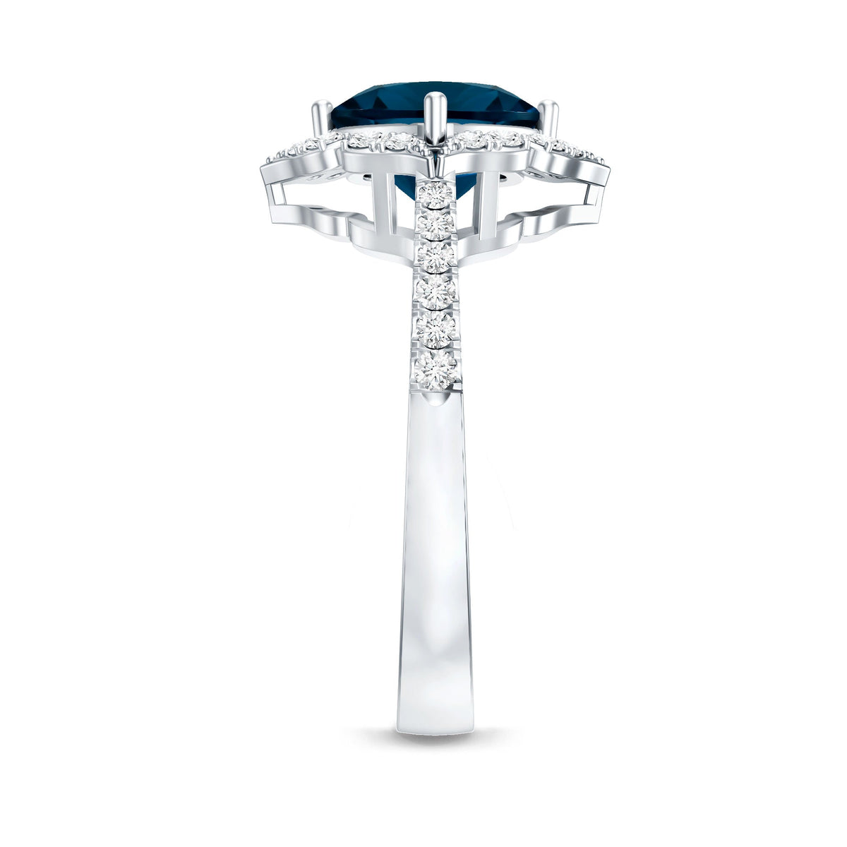 2.8 Carat Cushion Cut London Blue Topaz Nature Engagement Ring with Diamond Halo