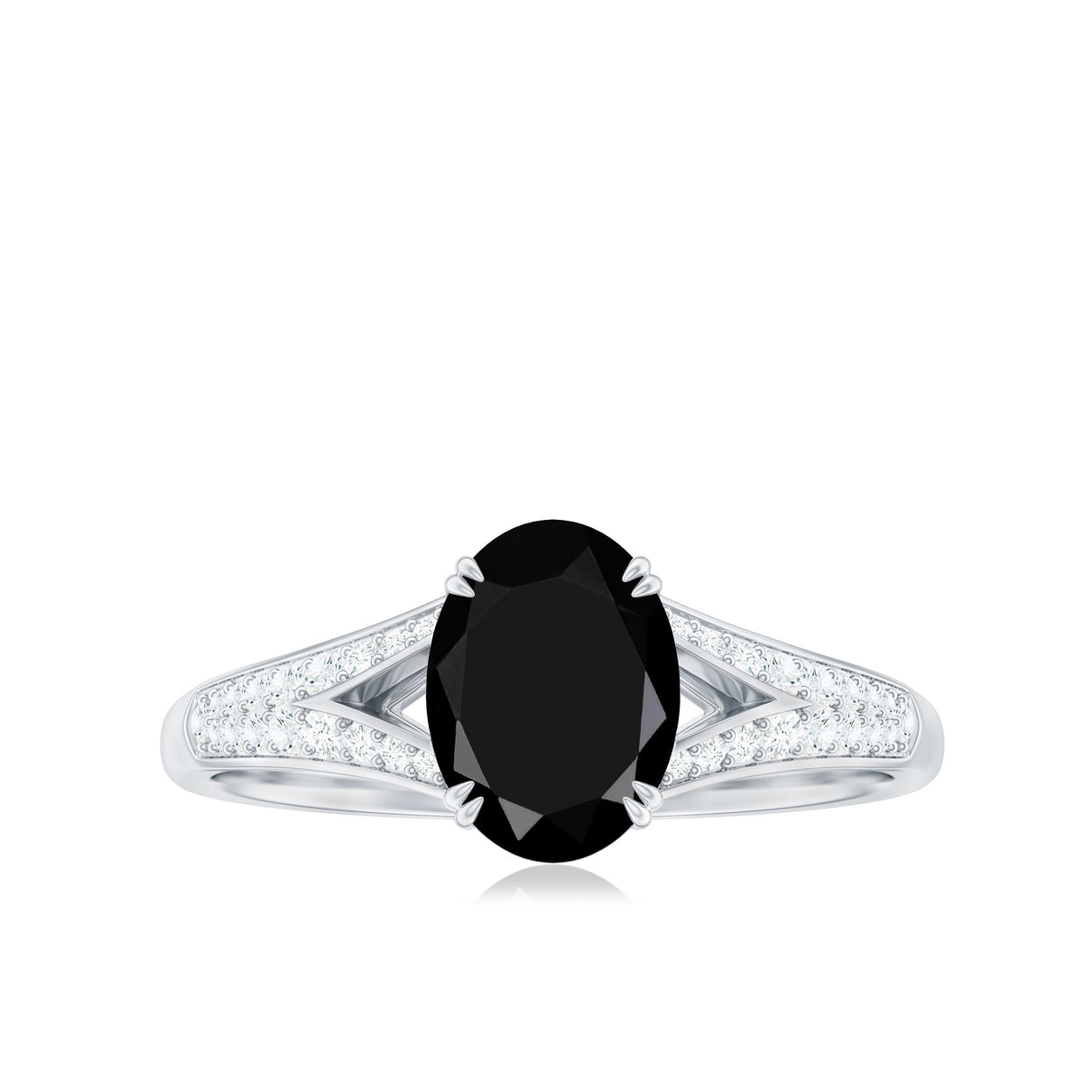 1.9 Carat Oval Lab Grown Black and White Diamond Engagement Ring with Split Shank