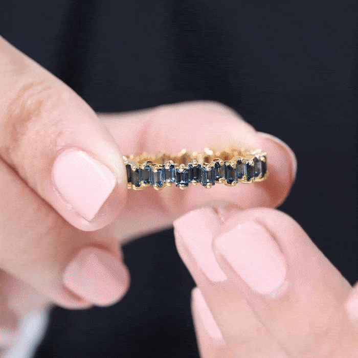 Baguette London Blue Topaz Zig Zag Wedding Ring