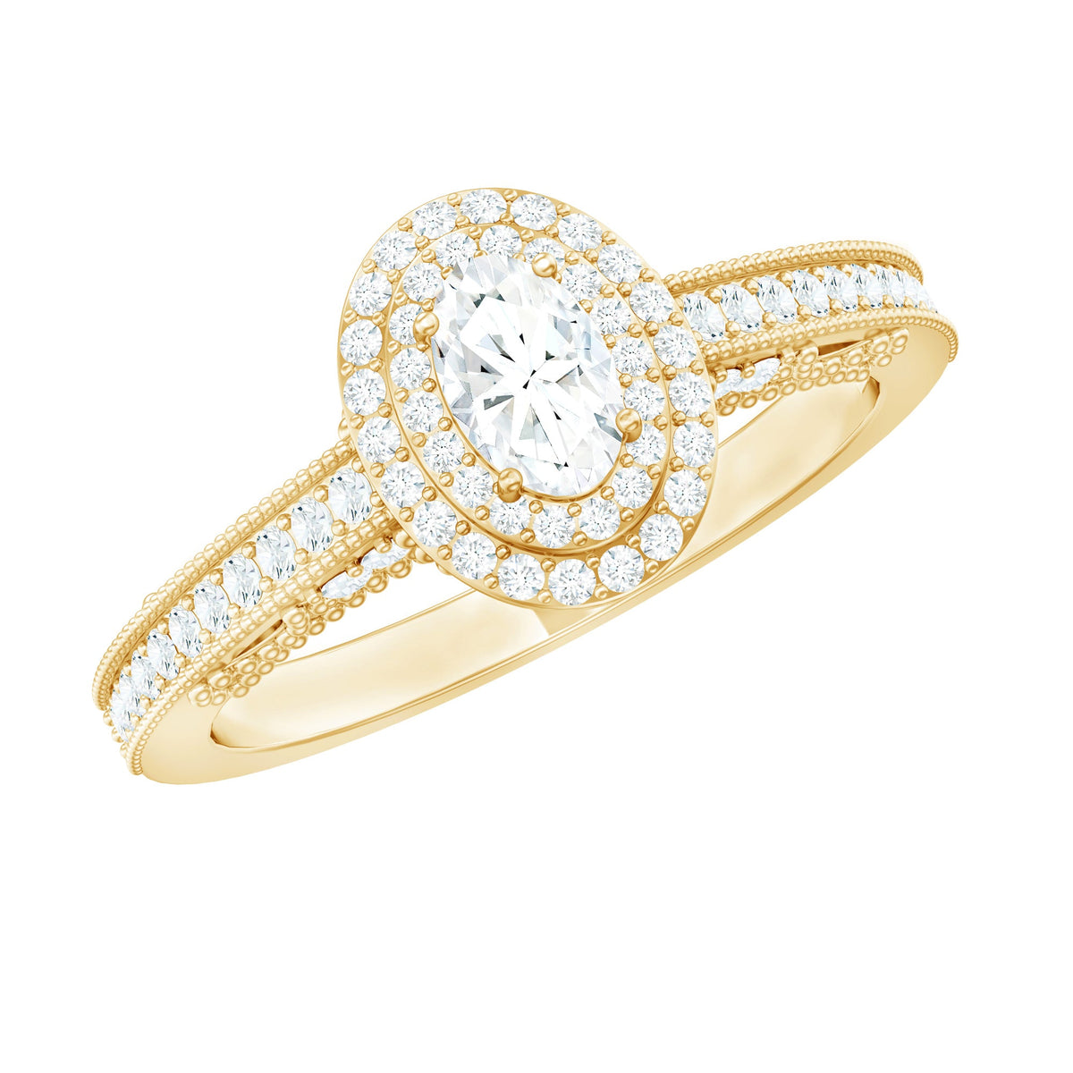 Diamond Double Halo Engagement Ring with Beaded Detailing