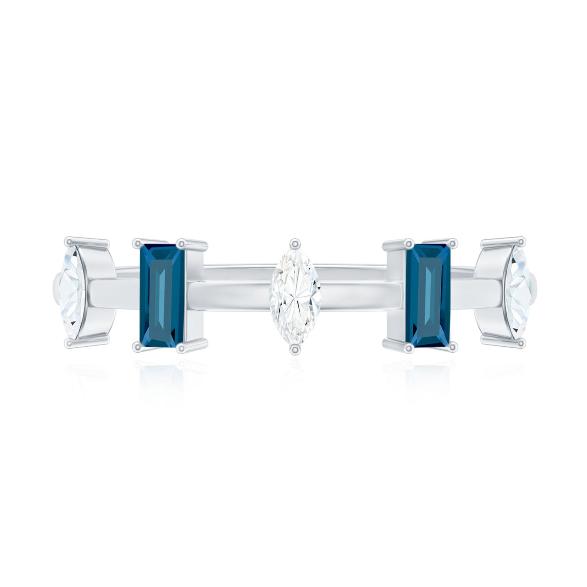 Baguette London Blue Topaz and Marquise Diamond Half Eternity Ring