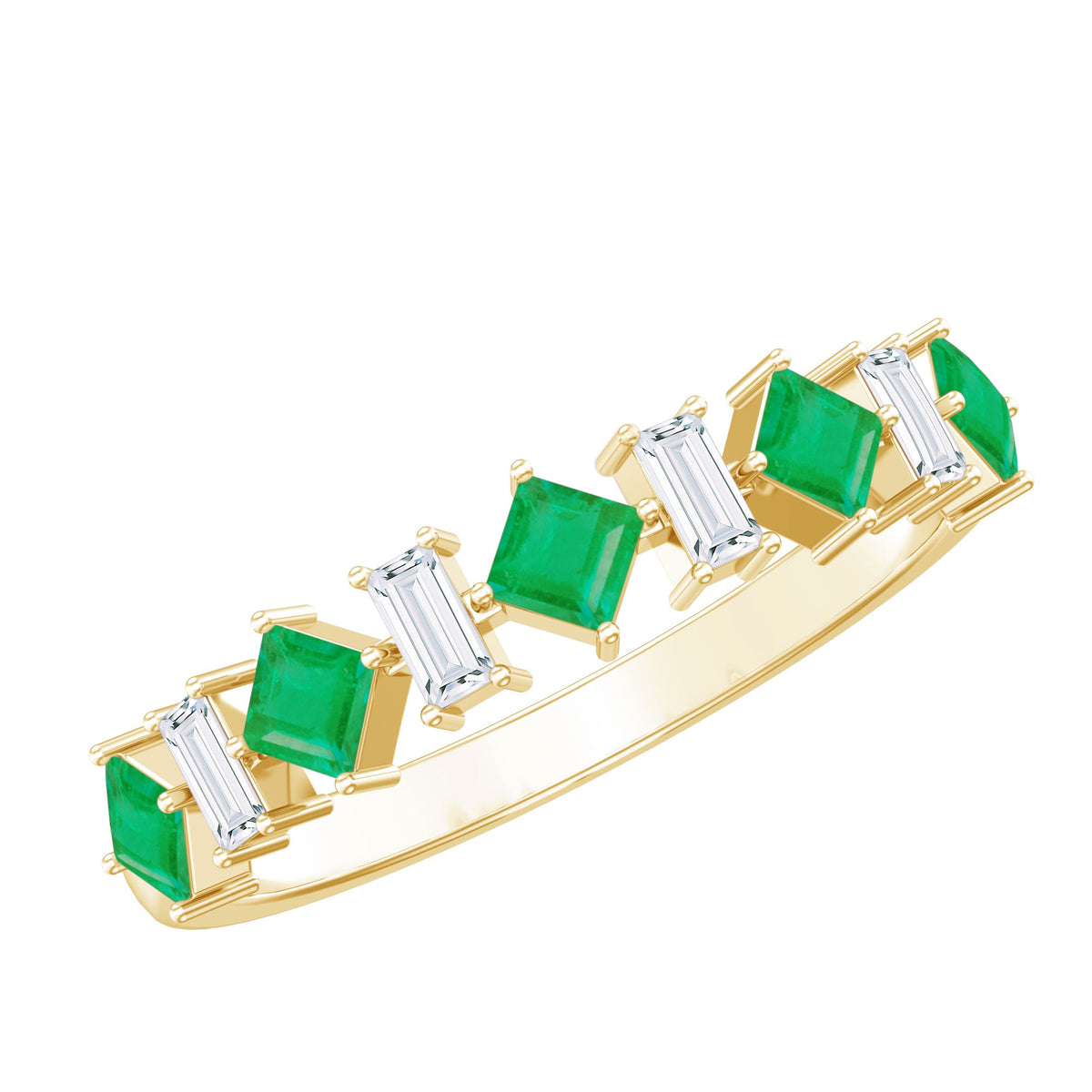 Certified Real Princess Cut Emerald Half Eternity Anniversary Ring