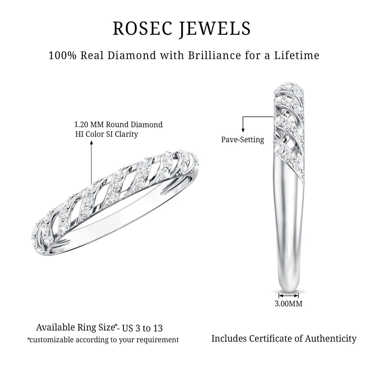 Elegant Round Shape Diamond Half Eternity Ring