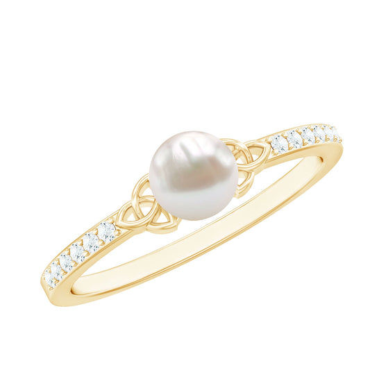 Cultured 2 Carat Freshwater Pearl Diamond Promise Ring with Celtic Knot