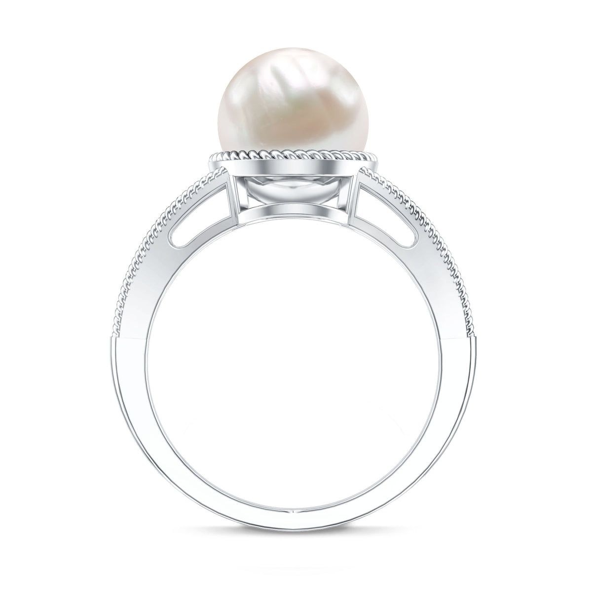 8 Carat Freshwater Pearl Solitaire Engagement Ring in Split Shank