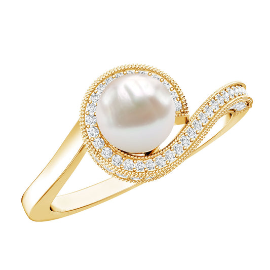 2 Carat Freshwater Pearl Bypass Engagement Ring with Diamond