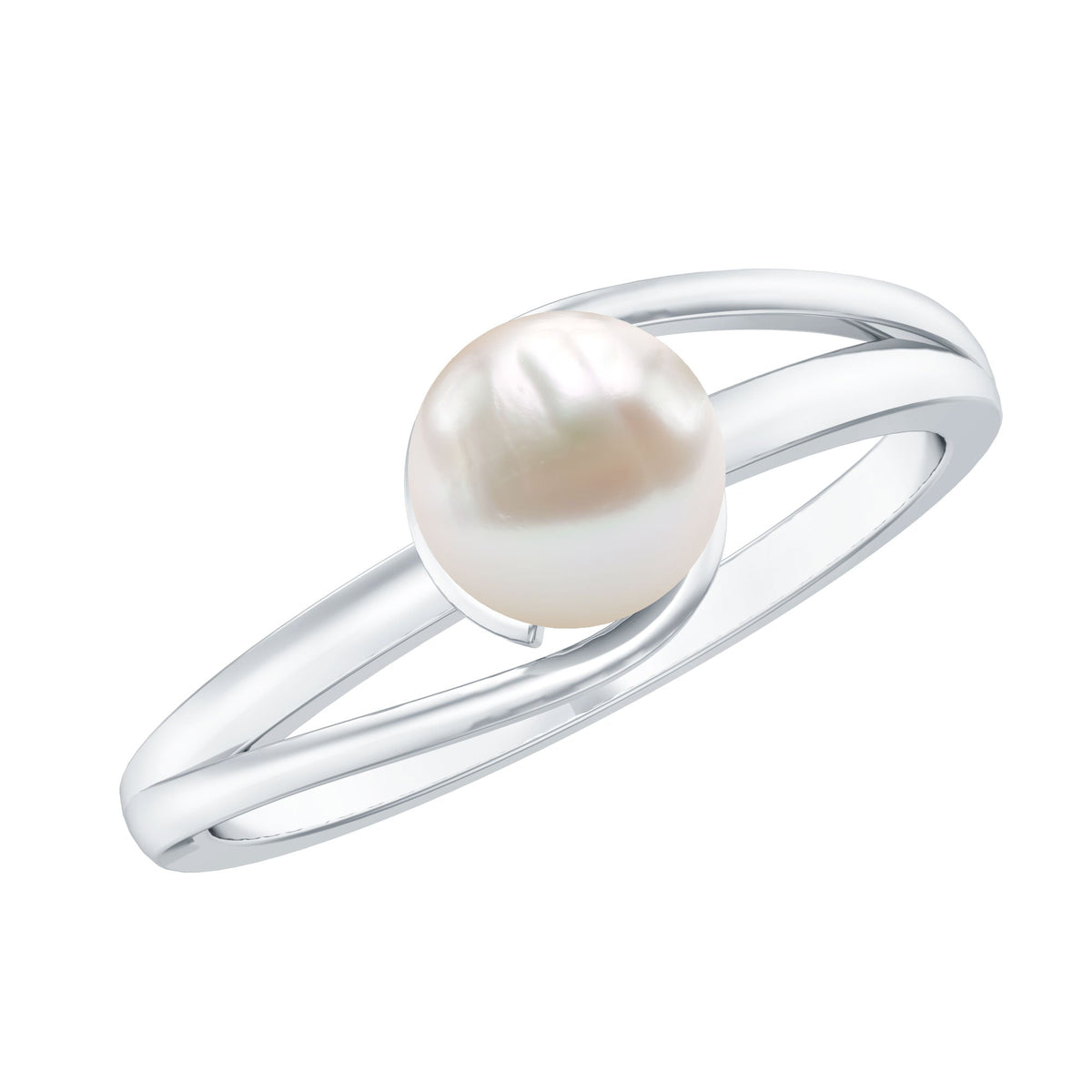 2 Carat Cultured Freshwater Pearl Solitaire Engagement Ring with Bypass Shank