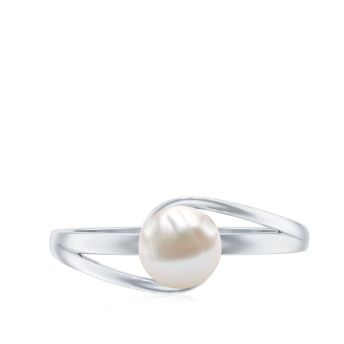 2 Carat Cultured Freshwater Pearl Solitaire Engagement Ring with Bypass Shank