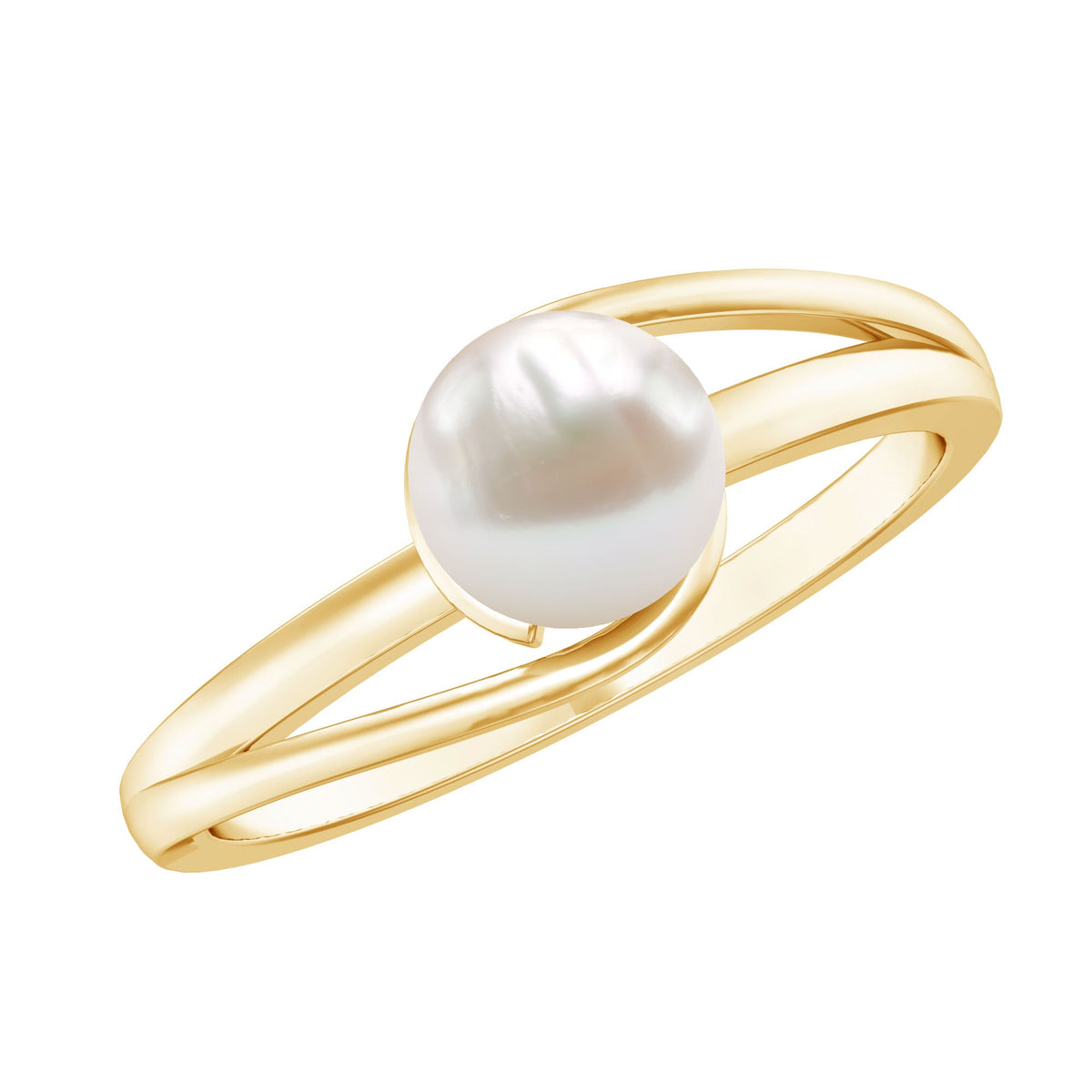 2 Carat Cultured Freshwater Pearl Solitaire Engagement Ring with Bypass Shank
