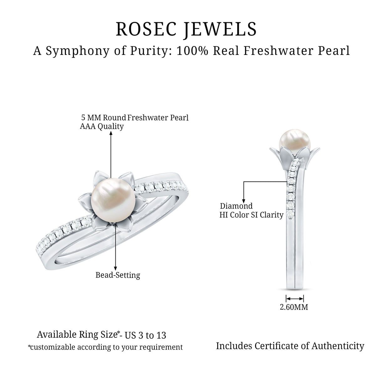 2 Carat Freshwater Pearl and Diamond Flower Engagement Ring