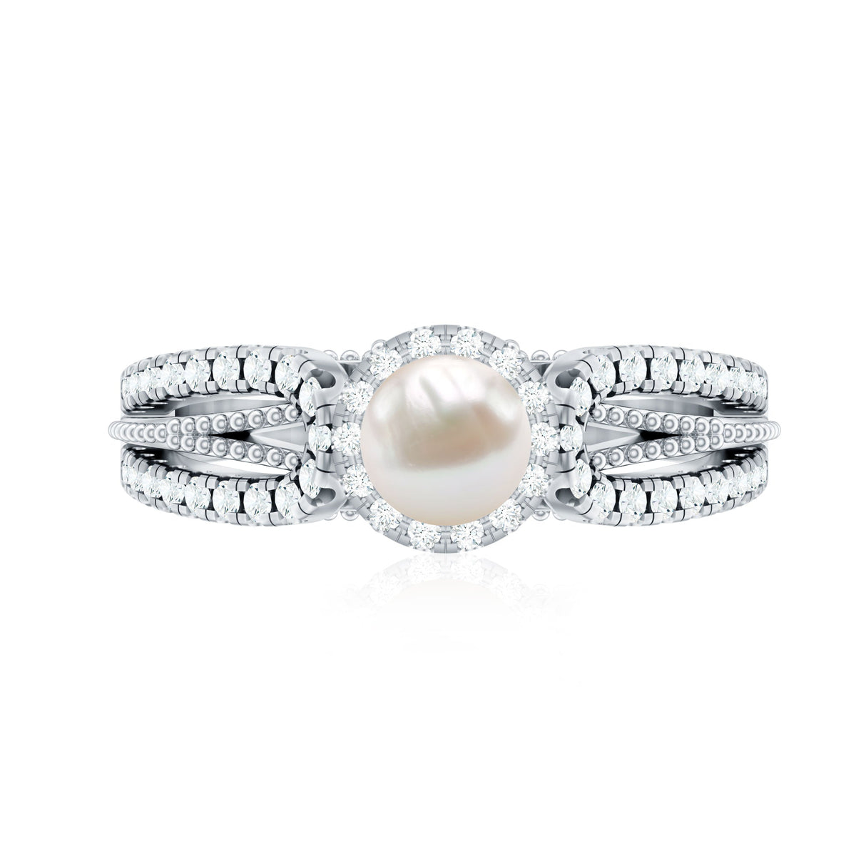 2 Carat Freshwater Pearl and Diamond Engagement Ring with Beaded Detail